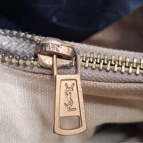 YSL Yves Saint Laurent Muse II Shoulder Bag Black & Tan Canvas Leather Satchel - Picture 12 of 13